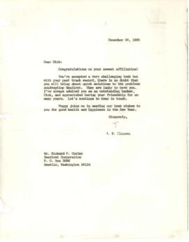 A W Clausen Presidents Papers - Outgoing Chronological Records - December 1982 - Volume 18