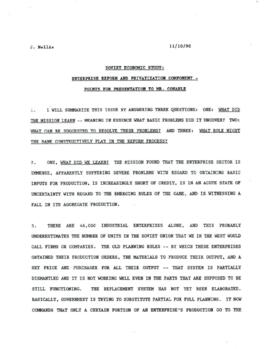 Soviet Union - Presentation to President Conable - Soviet Economic Study: Enterprise Privatization Component