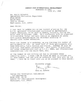 Agricultural Higher Education - Background Material on Special Study of the Effectiveness of Bank Project Supervision - Correspondence With Other Agencies