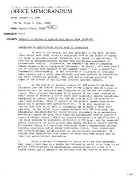 Agricultural Sector Work - Correspondence