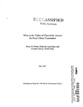 What is the Value of Electricity Access for Poor Urban Consumers - Henry M. Peskin, Douglas Barnes - Background Paper for 1994 World Development Report - May 1994