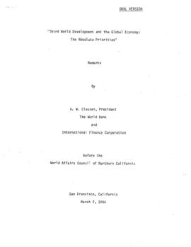 World Affairs Council of Northern California, San Francisco, CA. March2, 1984