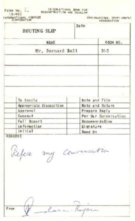 Bernard R. Bell Files: India, Fourth Plan Appraisal Mission - Correspondence