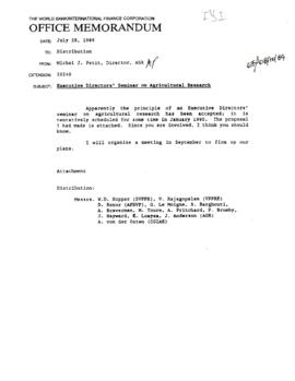 World Bank Executive Directors Seminar on Agricultural Research - Correspondence