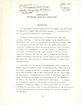 Babcock, Tim - Transmigration - The Regional Impact of a Miracle Cure - July 1983