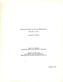 Water Supply and Urban Development Research Material - Research Proposals - January 1984 - July 1985