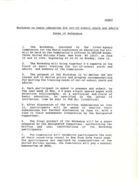 Workshop - Basic Education for Out of School Youth and Adults - World Conference on Education For All (WCEFA) - Correspondence