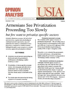 Armenians See Privatization Proceeding Too Slowly but Few Want to Privatize Specific Sectors - U.S. Information Agency [USIA] Opinion Analysis - M-233-94 - November 17, 1994