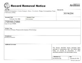 Women in Development - Country Strategies - Kenya - Consultants - Budget, Correspondence, Terms of References [TORs]