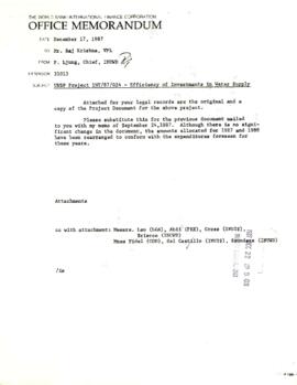 Inter-Regional - INT/87/024 - Master Budget - Efficiency of Investments in Water Supply - Documents and Correspondence