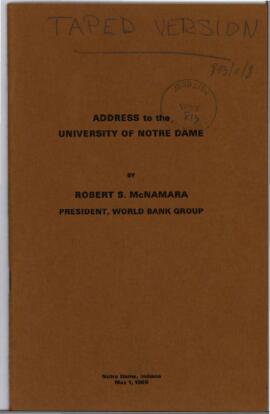 University of Notre Dame address, May l, 1969 - Correspondence 01