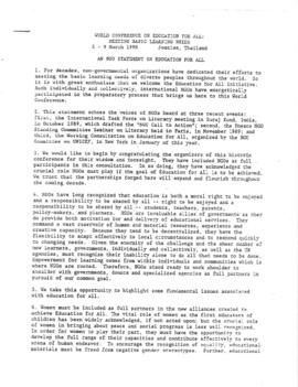 Non-Governmental (NGO) Organization Rules - World Conference on Education For All (WCEFA) - Correspondence