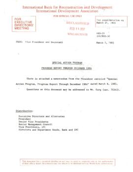 World Bank program of special assistance to member countries - Correspondence