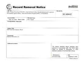 India - Sweden Trust Fund TF051599 - Urban Reforms in India - Swedish International Cooperation Development Agency [SIDA] - Water and Sanitation Program [WSP] - Correspondence ;