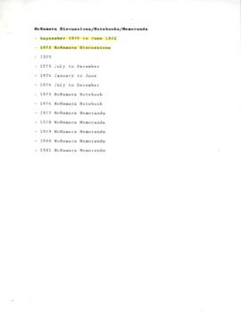 Hollis B. Chenery Papers - McNamara discussions / notebooks / memoranda - 1970 (September -  October)