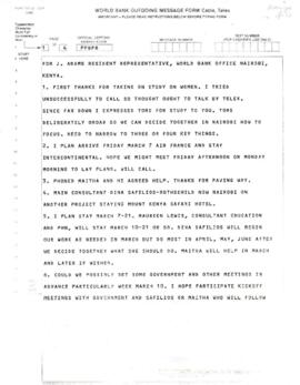 Women in Development - Country Strategies - Kenya Mission of March 1986 - Correspondence