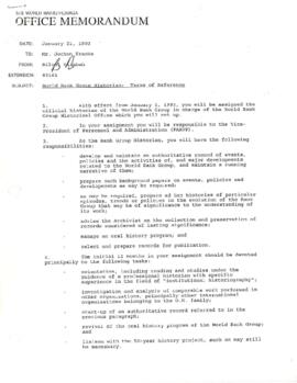 World Bank Group Historian - Terms of Reference, Organization, and Budget
