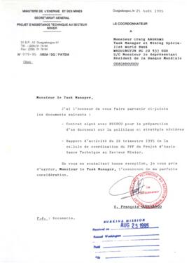 Mining Sector Capacity Building and Environmental Management Project - Burkina Faso - Credit N029, Credit P784, Credit P911 - P000283 - Correspondence - Volume 1