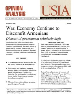 War, Economy Continue to Discomfit Armenians - Distrust of Government Relatively High - U.S. Information Agency [USIA] Opinion Analysis - M-236-94 - November 18, 1994
