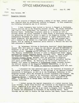 Bela Balassa's chron files - July 1982