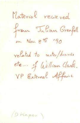 William Clark Papers - Index - Inventory of Clark?s papers obtained from Julian Grenfell on November 8, 1990