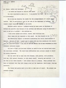 Advertising Council's Award acceptance address, December 12, 1968 - Correspondence 01