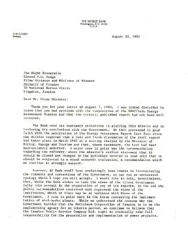 A W Clausen Presidents Papers - Outgoing Chronological Records - August 1985 - Volume 50