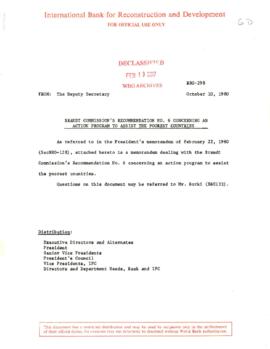 Brandt Commission - Recommendation on Agriculture and Food - Papers and correspondence