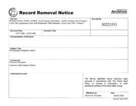PSDDR, PSDEN, PSDSE, PSDKM - Work Program Information - Staff Consultant, Work Program, CAM, TRS Adjustments, New Staff Information, HRS Reminder - Fiscal Year 1999 - Volume 1