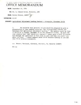Agriculture and Rural Development - Conferences - Sector Adjustment Lending Seminar, Annapolis Maryland, November 24-26, 1986 - Correspondence