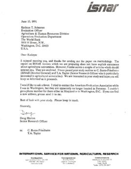 Agricultural Higher Education - Background Material on Special Study of the Effectiveness of Bank Project Supervision - International Service for National Agricultural Research [ISNAR] Materials - Publications, Correspondence