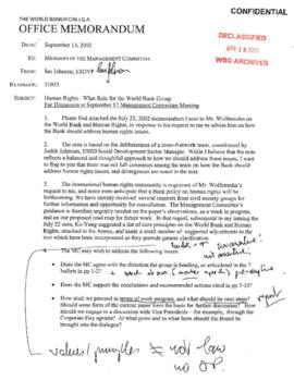 Policy Development Records - Human Rights and the World Bank - Correspondence - September - November 2002