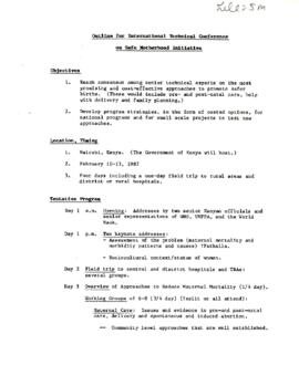 Women in Development - Safe Motherhood - Outline for Senior Technical Conference - Correspondence