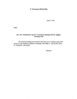 Mr. Wolfensohn's April 17 Luncheon Meeting with Dr. Stiglitz - Briefing Note