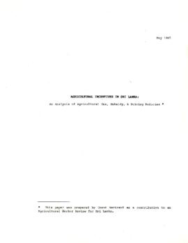 Agricultural Incentives: Reports on Somalia and Sri Lanka - Reports