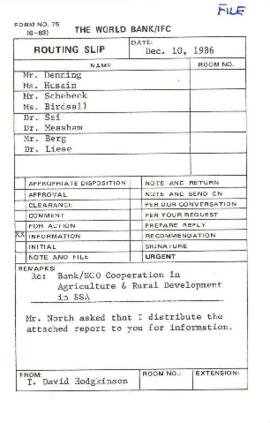 A Background Paper for a DAC Seminar on "The Role of Non Governmental Organizations [NGO] in Agriculture and Rural Development in Sub Saharan Africa to be held in Paris - June 3 - 4, 1986 - World Bank / NGO Cooperation in Agricultural and Rural