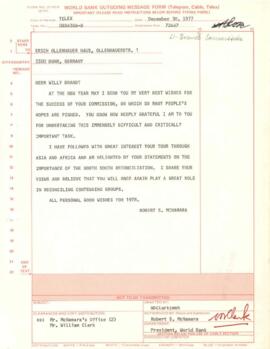 Bank Administration and Policy : Brandt Commission -  1975 / 1977 Correspondence - Volume 1