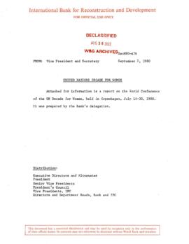 Women in Development - Mission - Copenhagen - World Conference of the United Nations Decade for Women - July 1980