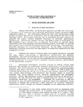 Agricultural Higher Education - Background Material on Special Study of the Effectiveness of Bank Project Supervision - December 10, 1991 Review - Drafts and Comments