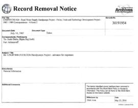 UNDP/INT/81/026 - Rural Water Supply Handpumps Project - Fields, Trials and Technology Development Project - 1987 / 1989 Correspondence - Volume 2