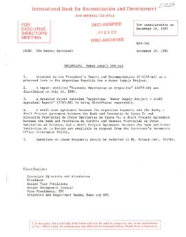 Argentina - Water Supply Project - Loan Committee Project File