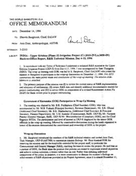 Upper Krishna Irrigation Project (02) - India - Credit 2010, Loan 3050 - P009898 - Special OED Study - Correspondence - Volume 5