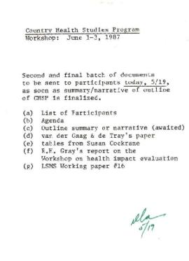 Country Health Survey [CHS] - Workshop - June 1 - 3, 1987