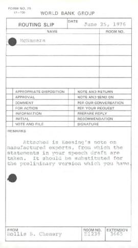 Hollis B. Chenery Papers - McNamara Discussions - Notebooks / Memoranda - 1976 (January - June)