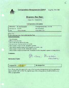 ESDVP - Vice Presidents Correspondence - Chronological Records - Ismail Serageldin - Lotus Notes - Log Book 98-4300 to 98-4350