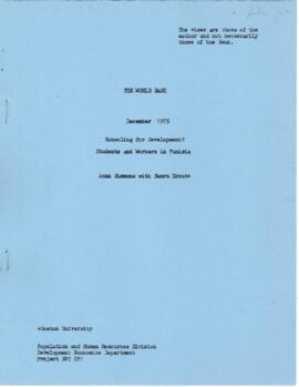 Schooling for Development? Students and Workers in Tunisia by J. Simmons and S. Erkut - 1v