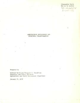 Agricultural Development - Structural Transformation, Report Prepared by Wilfred David and Pasquale L. Scandizzo - Draft report