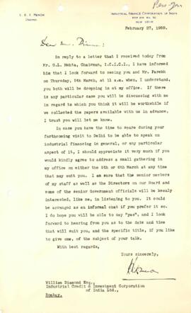 William Diamond Chronological files, India, Industrial Credit and Investment Corporation - 1959-01 - 959-02