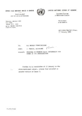 Women in Development - United Nations [UN] / Consultative Committee on Administrative Questions [CQAQ] - Measures to Promote Equal Opportunity to Women in the Organizations - Correspondence