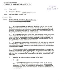 United Nations Children's Fund [UNICEF] - Correspondence